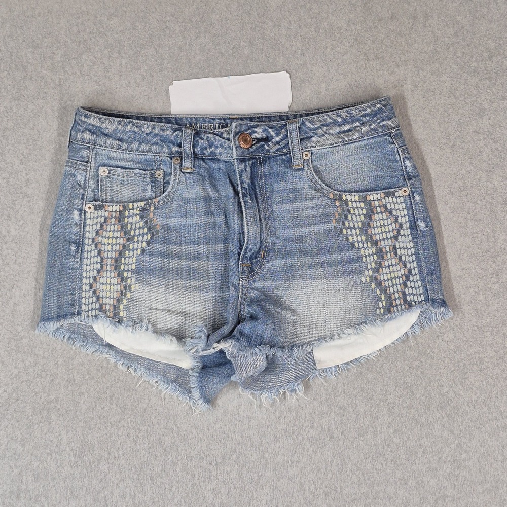 American Eagle Outfitters Women Shorts 10 Blue Denim Hi-Rise Festival Y2K